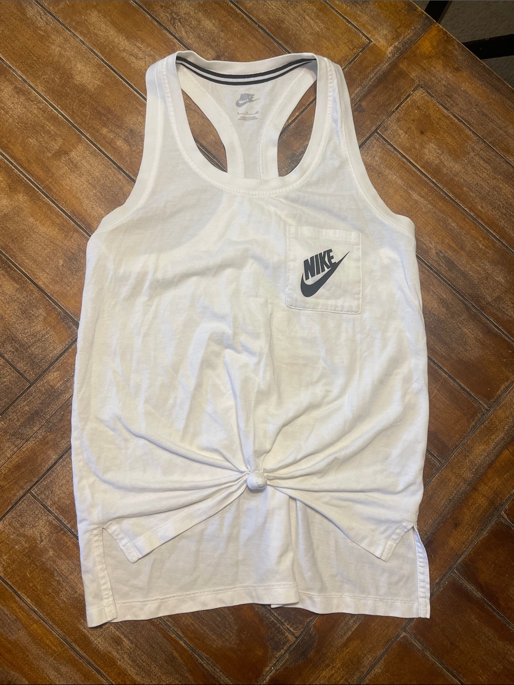 Nike White Racerback Pocket Tank with Front Knot